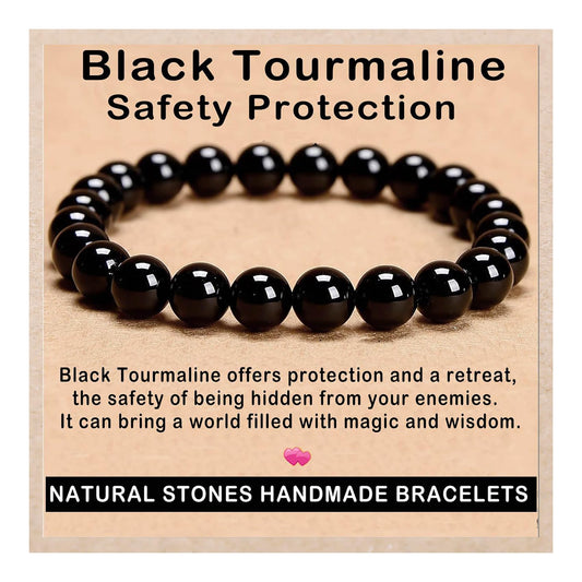 AD Beads Handmade Gemstone Stretch Elastic Bracelet Crystal Healing Reiki Nature's Beauty and Spiritual Essence Unisex (8mm, Black Tourmaline (Best Protection))