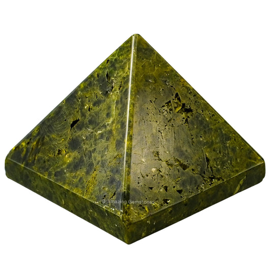 Amazing Gemstone Green Tourmaline in Matrix Pyramid Crystal Healing Stones - 2" Great Pyramid Figurine of Natural Stone Pyramid for Meditation, Reiki, Chakra Balancing and Crystal Pyramids Grid