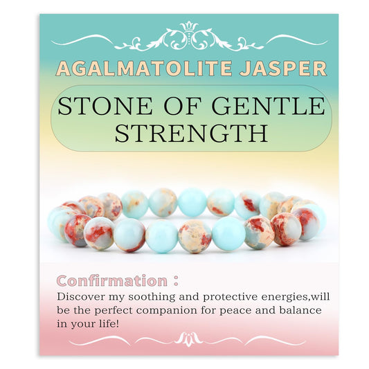 Bymitel 8mm Agalmatolite Jasper - Handmade Reiki Gemstone Stretch Bracelet, Natural Beauty & Spiritual Essence, Crystal Healing for Unisex Adults