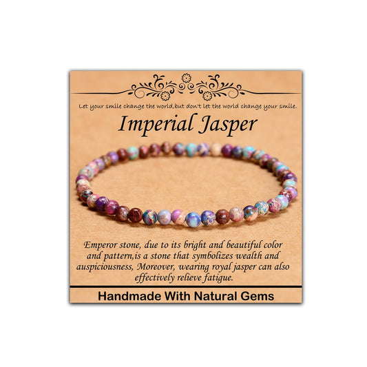 CHCCOYE 4mm Natural Healing Gemstone Bracelet Handmade Yoga Stretch Elastic Bracelet Stress Relief Crystal Jewelry for Men and Women (4mm Imperial Jasper)