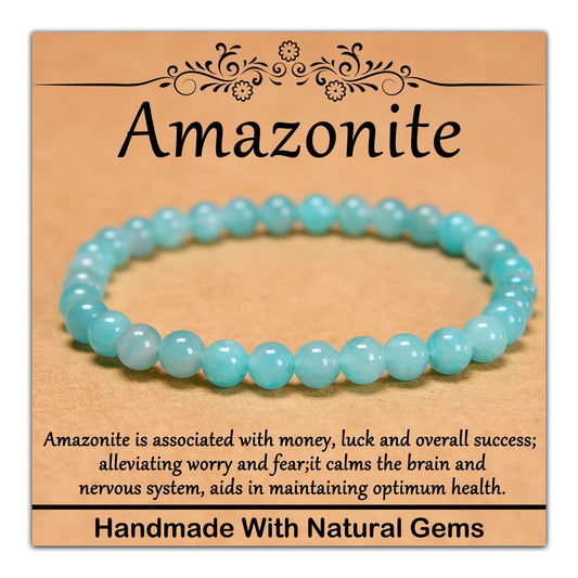 CHCCOYE 6mm Natural Healing Gemstone Bracelet Handmade Yoga Stretch Elastic Bracelet Stress Relief Crystal Jewelry for Men and Women (6mm Grade A Amazonite)