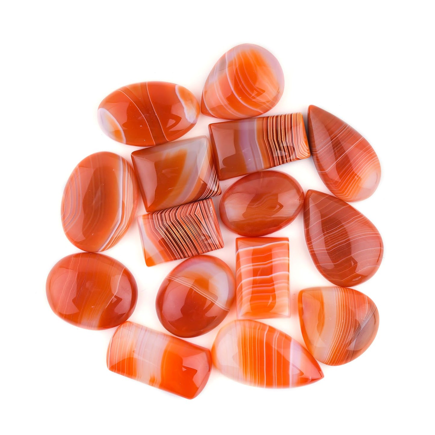 GemSymphony Natural Orange Banded Onyx Gemstone Cabochon Pack of 3 Mixed Shapes – Polished Crystal Stones for Jewelry Making Supply, Healing, Reiki & DIY Crafts, Natural Gem Cab Set for Wire Wrapping & Energy Work (10-20 mm)