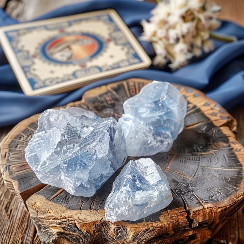 Luckeeper 1 lb Blue Calcite Bulk Raw Crystals and Healing Stones Quartz for Tumbling, Wire Wrapping, Wicca Reiki,Meditation