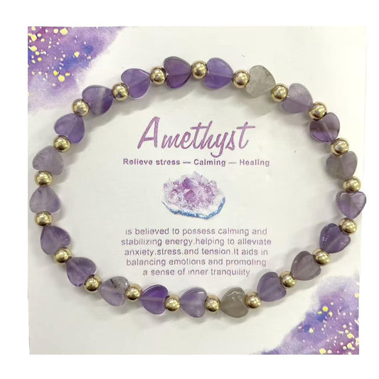 Zian Healing Crystal Stretch Bracelets for Women Men Handmade Colorful Love Heart Round Beaded Adjustable Bracelets Good Luck Yoga Chakra Stone Jewelry Gifts - Amethyst