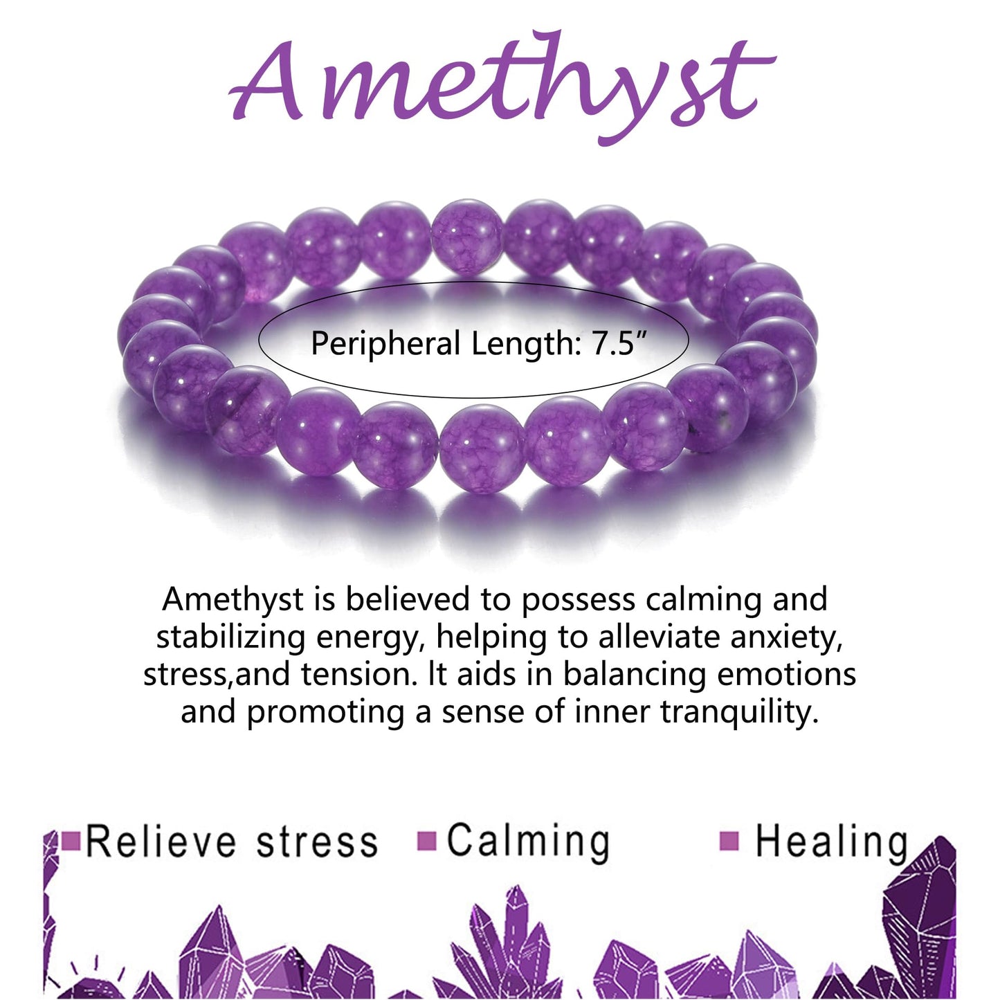 Udolfly Womens Crystal Beaded Bracelets for Women Men Protective Energy Bracelet Natural Gemstone Bead Bracelet 6mm Amethyst
