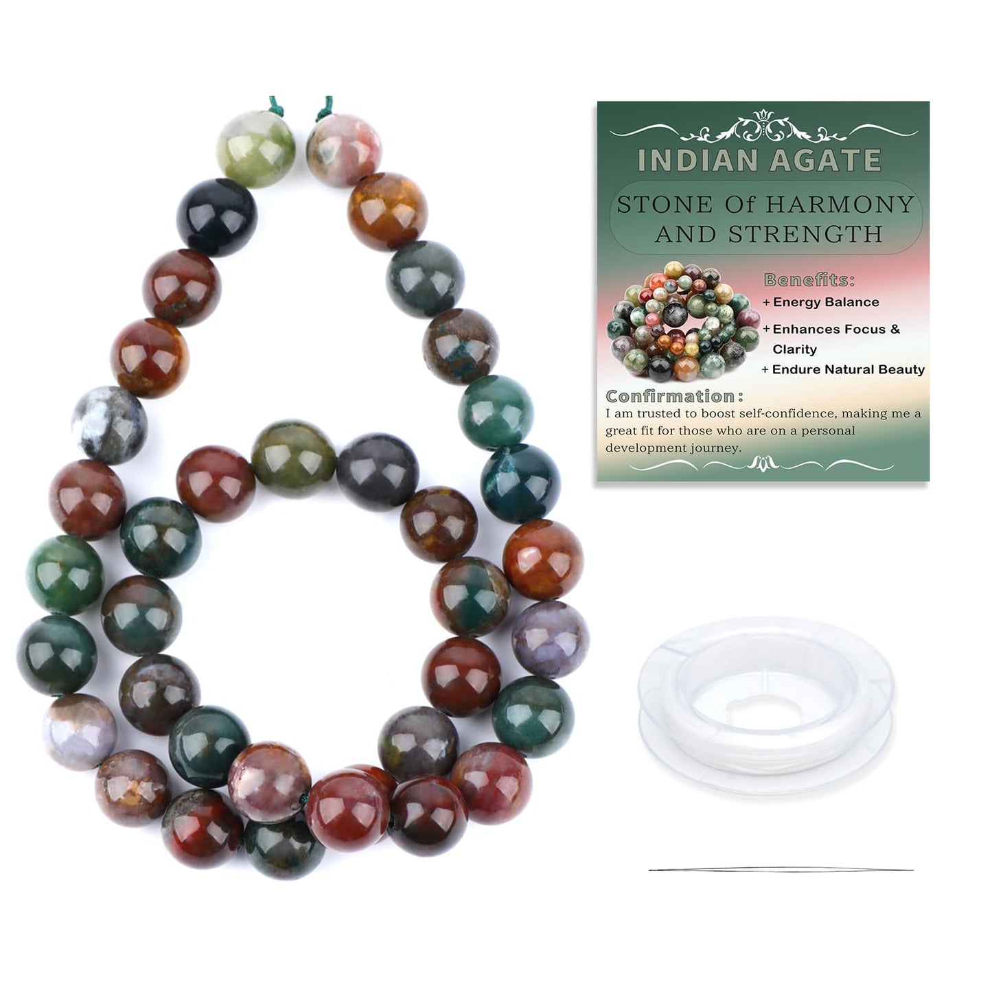 CMBYN Natural Stone Beads Round Genuine Real Stone Beading Strand Loose Gemstones DIY Smooth Bead for Bracelet Necklace Earrings Jewelry Making (Indian Agate, 10mm 36 Pieces)