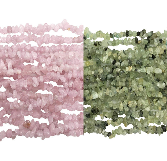 Fekuar 64" Irregular Tumbled Rose Quartz & Green Prehnite Chip Beads for Jewelry Making, Healing Crystal Drilled Loose Bead Strand DIY Craft Supplies, 5-8mm