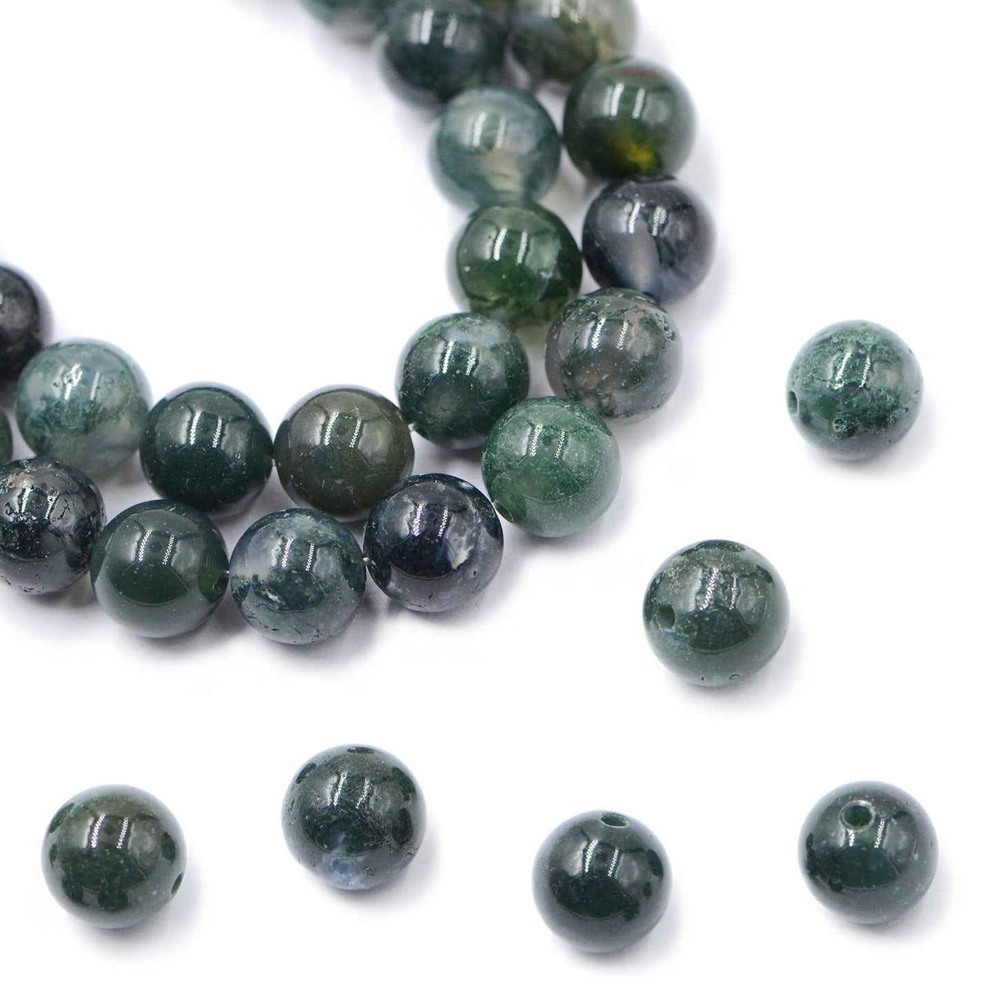AD Beads Natural Gemstone Round Loose Beads 15" for Bracelet Necklace Earrings Jwelery Making Crafts DIY (10mm, Moss Agate)