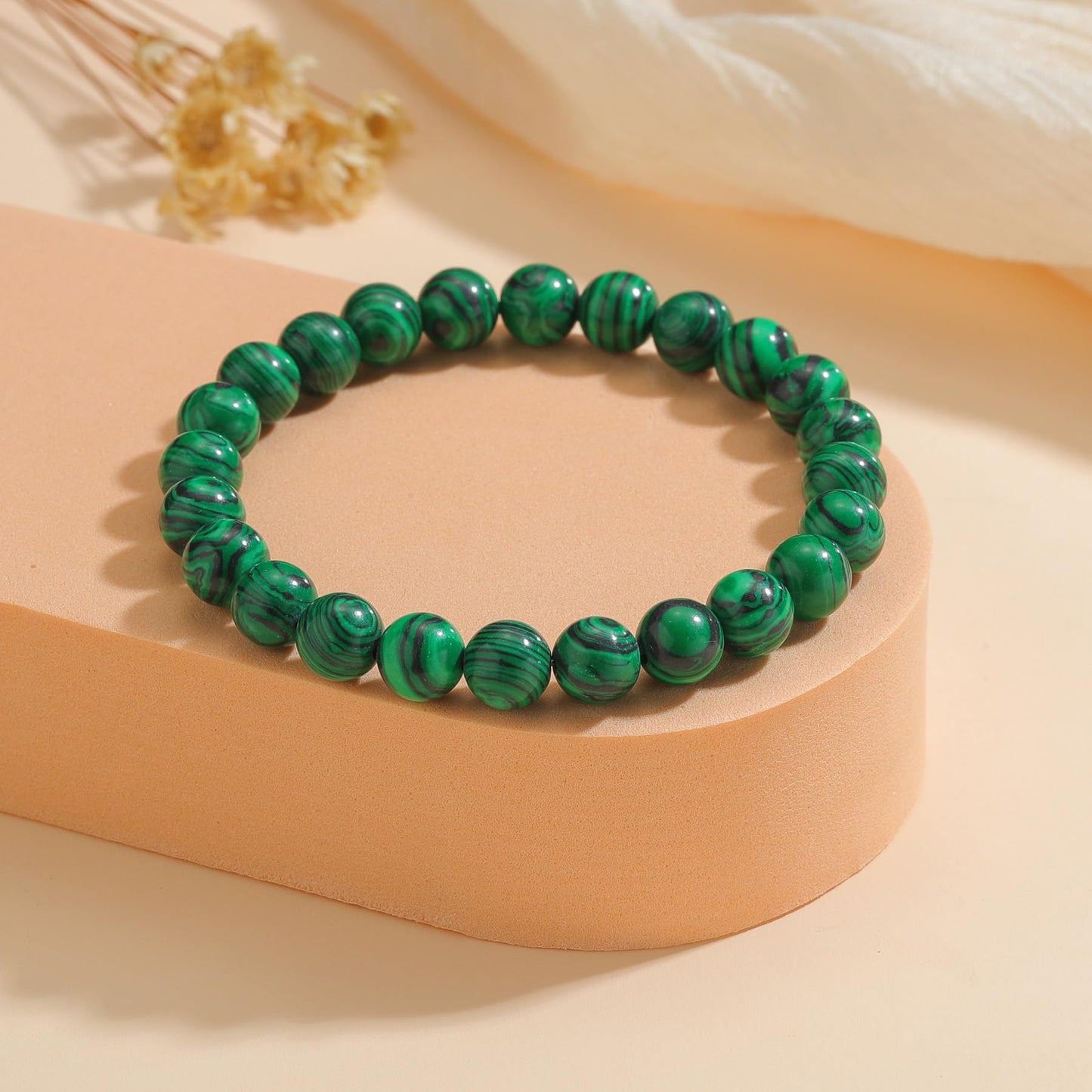 Udolfly Womens Crystal Beaded Bracelets for Women Men Protective Energy Bracelet Natural Gemstone Bead Bracelet 4mm Malachite