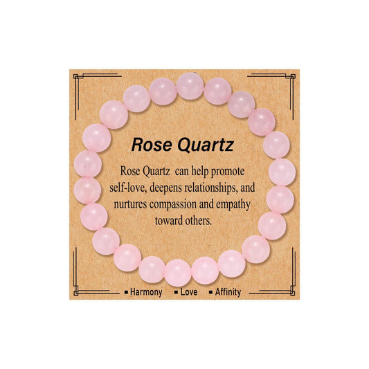 Kenailw Rose Quartz Crystal Beaded Bracelet for Women Gemstone Bracelet Natural Stone Anxiety Healing Protection Jewellery Gifts for Her Mum Daughter Gift