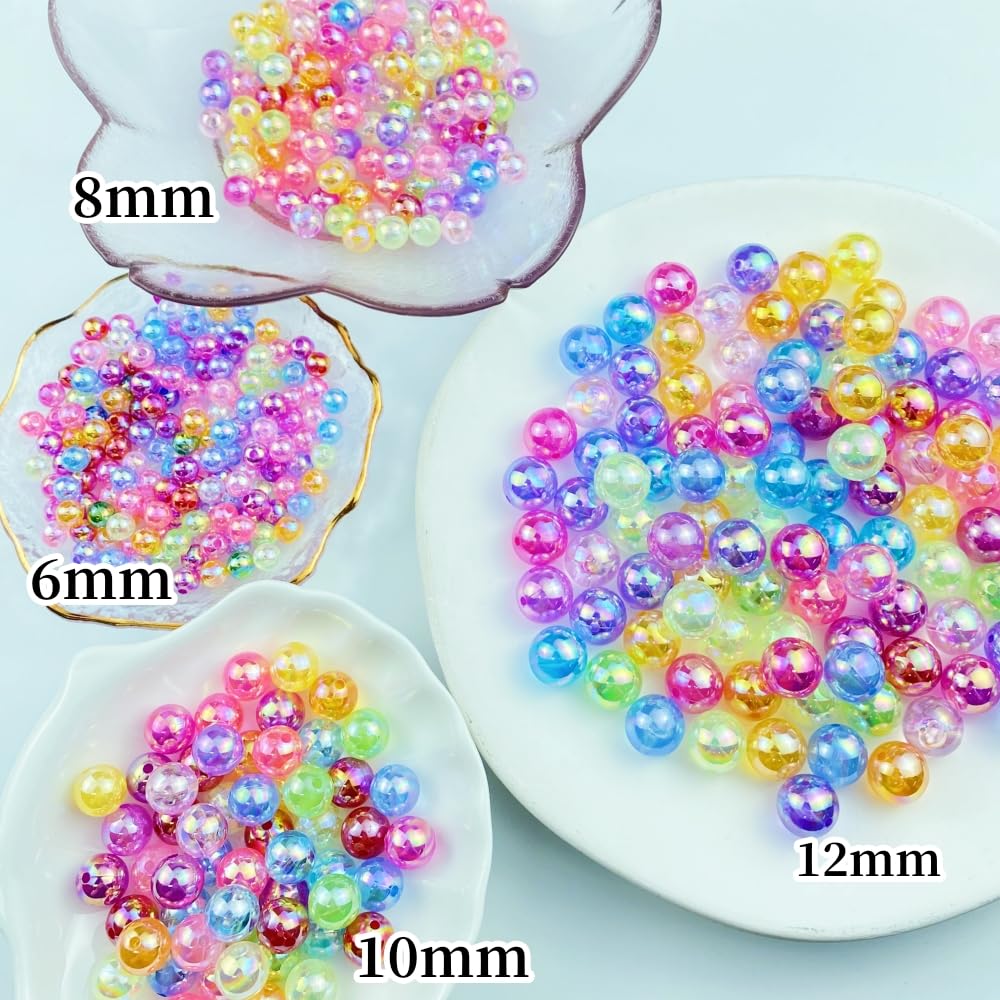 100pcs Acrylic Round Beads 12mm AB Colors Craft Beads Round Spacer Beads with Holes for Earring Bracelet Necklace Key Chains Jewelry Making(Mix AB Colors)