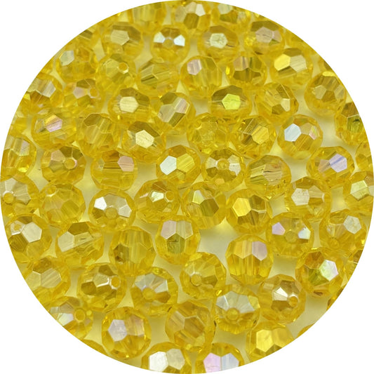 Pinhoollgo 300pcs 8mm Acrylic Faceted Round Beads AB Colors Glossy Acrylic Beads Round Spacer Beads with Hole for DIY Bracelet Necklace Jewelry Making Supplies Handmade Craft(Yellow AB)