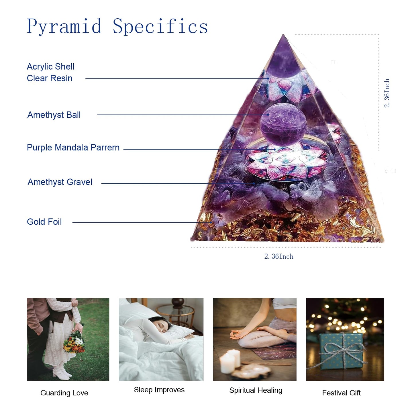 ycyingcheng Moonstone Crystal Orgone Pyramid Ogan Crystal Energy Tower, Nature Reiki Chakra Crushed Stone Jewelry, Crystal Pyramid for Home Decor (Amethyst)