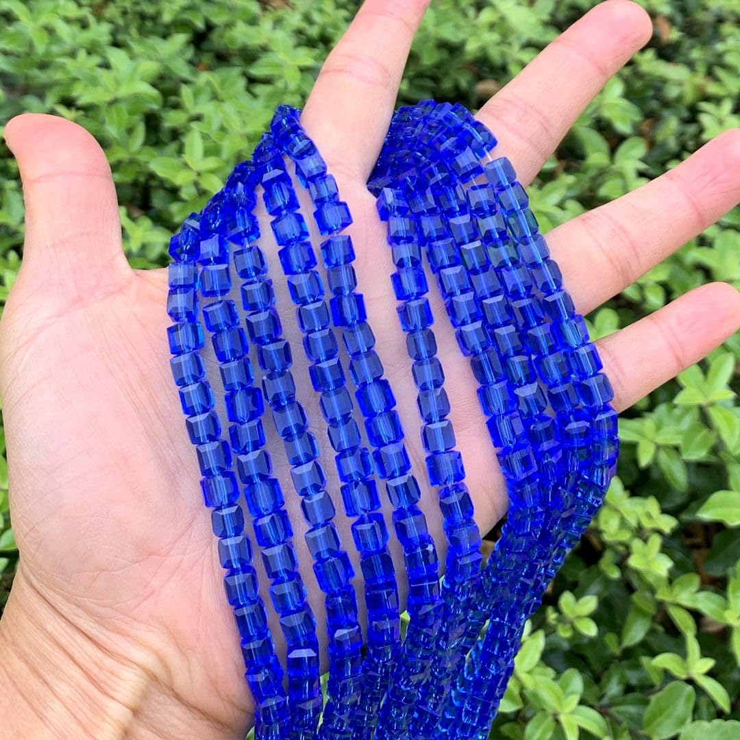 200pcs Czech Faceted Cube Crystal Glass Loose Beads Spacer Bulk 6mm (0.24 Inch) Sapphire Blue for DIY Jewelry Craft Making CCC613
