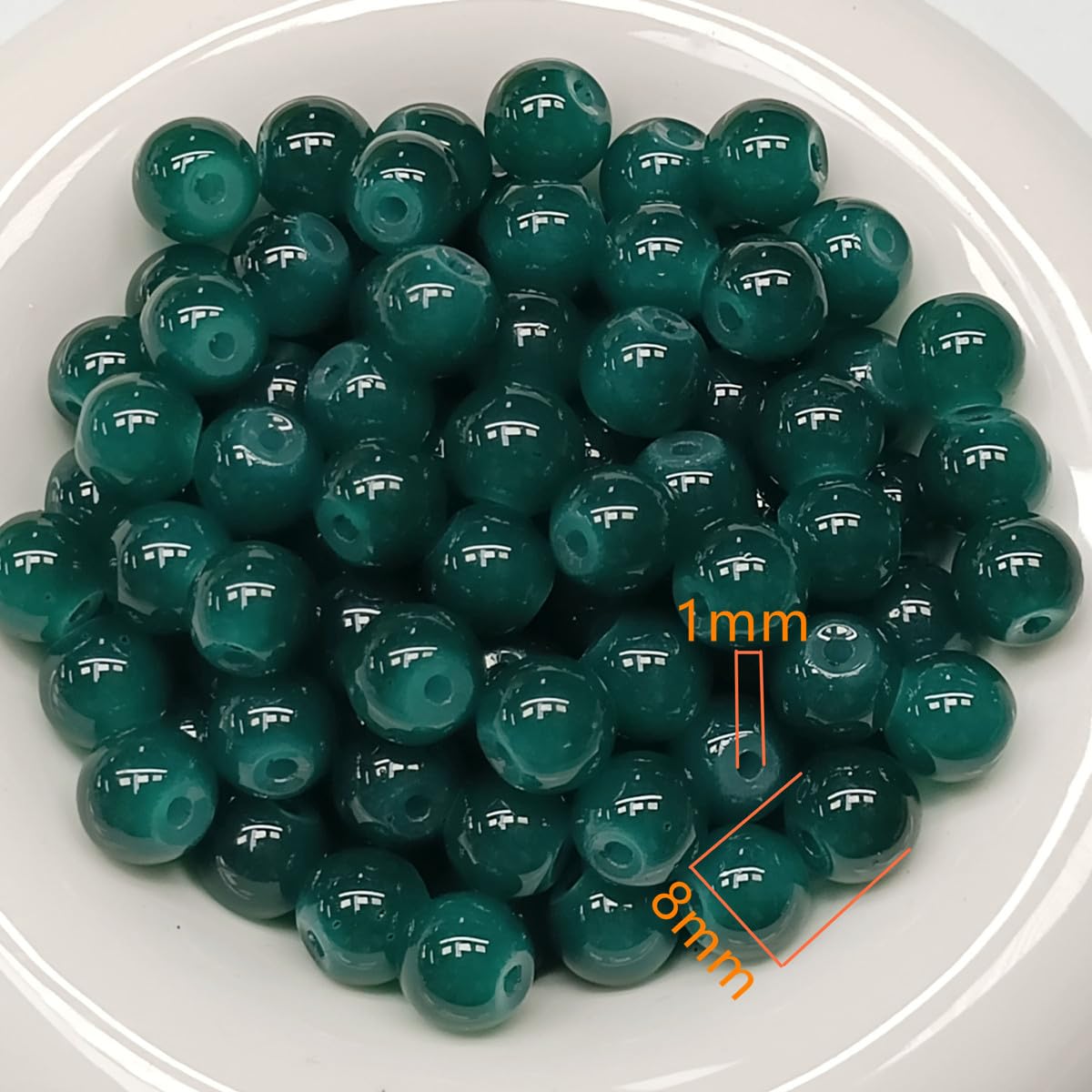 200PCS Glass Beads 8mm Glass Beads for Bracelets Necklaces Jewelry Making DIY Crafts (Peacock Blue)
