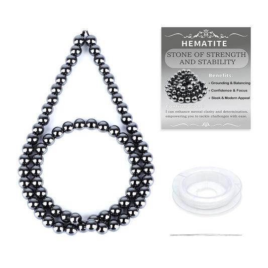 CMBYN Natural Stone Beads Round Genuine Real Stone Beading Strand Loose Gemstones DIY Smooth Bead for Bracelet Necklace Earrings Jewelry Making (Hematite, 6mm 60 Pieces)