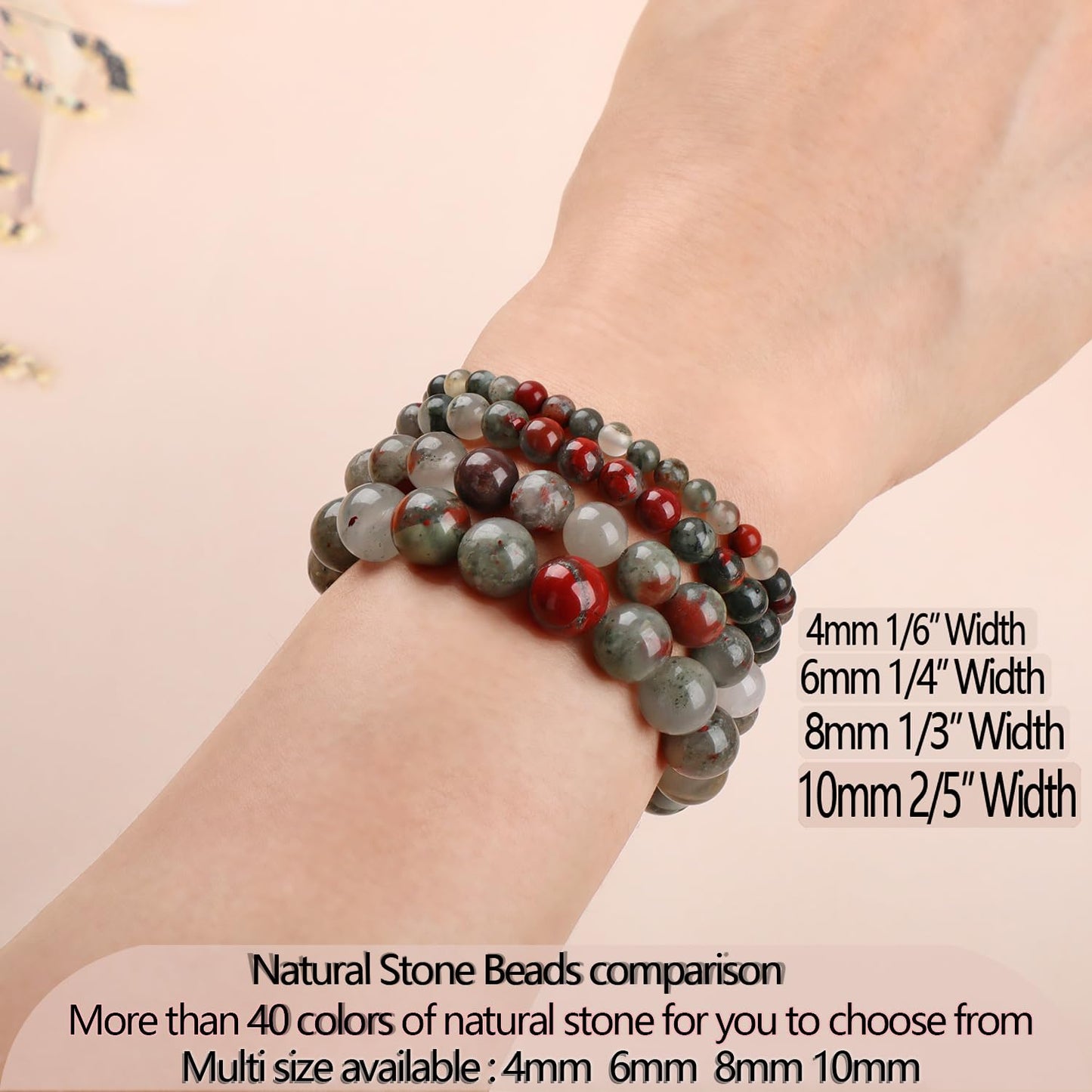 LPBeads Handmade Natural Gemstone Stretch Elastic 6mm African Bloodstone Bracelet Healing Crystal Round Stone Beads Jewelry Gifts for Women Men