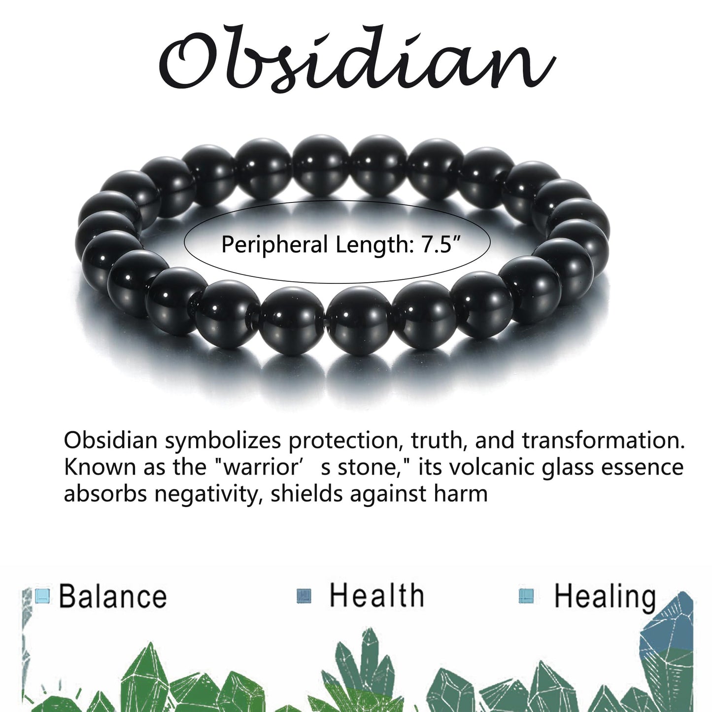 Udolfly Womens Crystal Beaded Bracelets for Women Men Protective Energy Bracelet Natural Gemstone Bead Bracelet 6mm Obsidian
