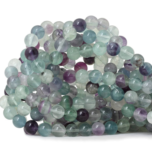 CHEAVIAN 45PCS 8mm Natural Colorful Fluorite Gemstone Round Loose Beads for Jewelry Making DIY Findings 1 Strand 15"
