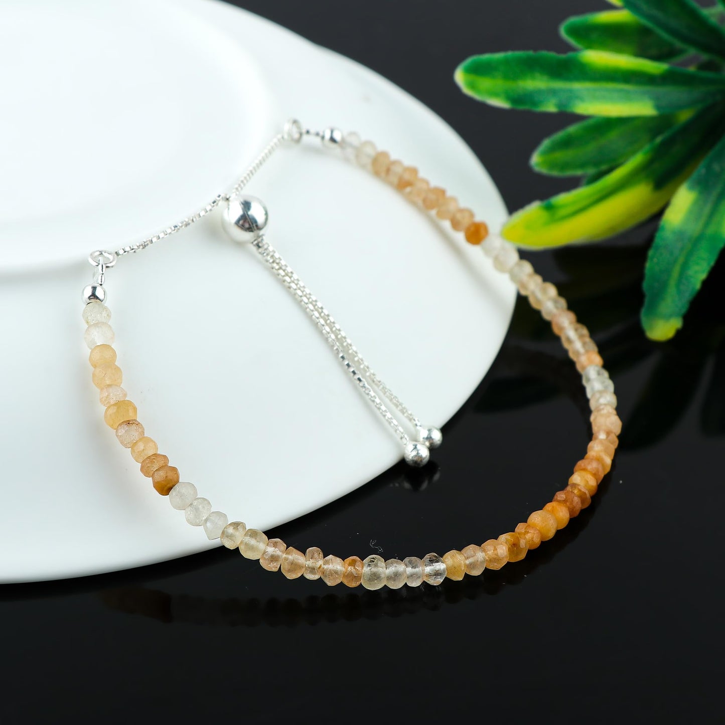 CRYSTALINES Natural Shaded Moonstone Gemstone Bolo Bracelet, Handmade Bohemian Jewelry, Faceted Beads Stone, June Birthstone, Healing Crystals, Silver Plated, Christmas Gift for Women, 10Inch