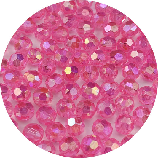Pinhoollgo 1000pcs 6mm Acrylic Faceted Round Beads AB Colors Glossy Acrylic Beads Round Spacer Beads with Hole for DIY Bracelet Necklace Jewelry Making Supplies Handmade Craft(Dark Pink AB)