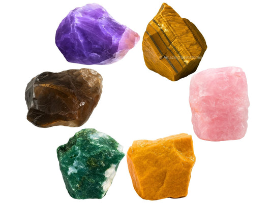Amazing Gemstone Crystals to Help Quit Smoking Manifestation, Set of 6 Amethyst, Tiger Eye, Yellow Jasper, Rose Quartz, Smoky Quartz and Moss Agate Healing Crystals and Stones