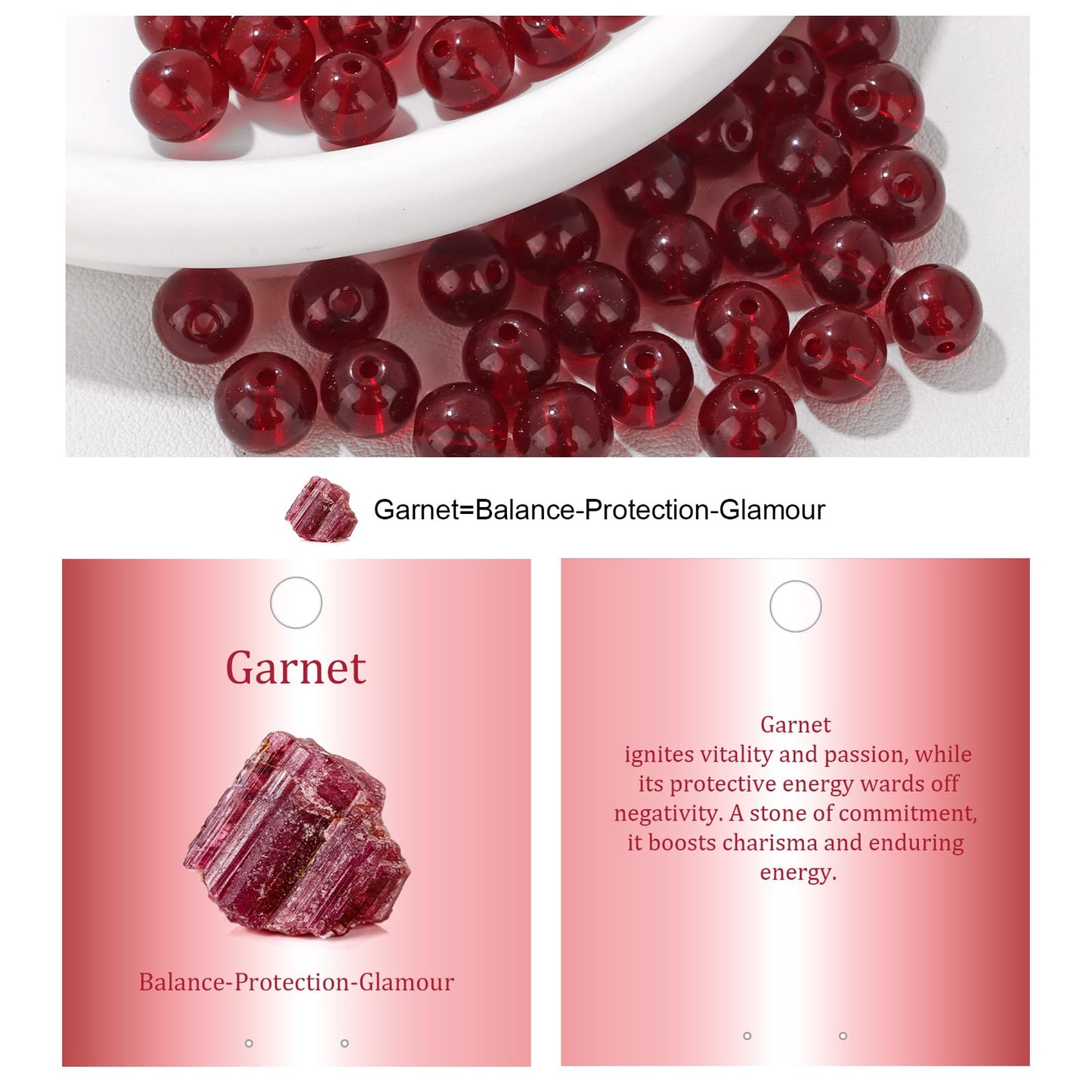 Vinswet 45pcs 8mm Garnet Natural Stone Beads Round Genuine Real Stone Beading Loose Gemstones DIY Smooth Bead for Bracelet Necklace Earrings Jewelry Making