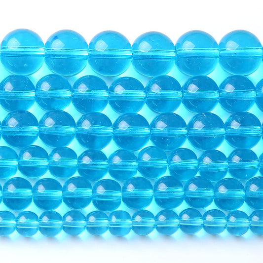 zhovmylo 12MM Lake Blue Glass Beads Natural Gemstone Round Loose Stone Beads for Jewelry and Bracelets Making 32pcs 15"