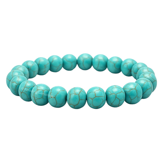 Amazing Gemstone Crystal Bracelet for Women Men's Gifts - Protection Healing Crystal Bracelet - 8mm Gemstone Beaded Stretchable Bracelet Pulseras Para Hombres Mujer Stocking Stuffers Mothers Day Gift (Manmade Turquoise)