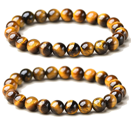 Cryhand Tigers Eye Protection Handmade Bracelet Best Present For Men Women Attract Wealth Chakra Feng Shui Stretchy Beaded Bracelets Lucky Friendship Bracelet (Tigers 2PCS)