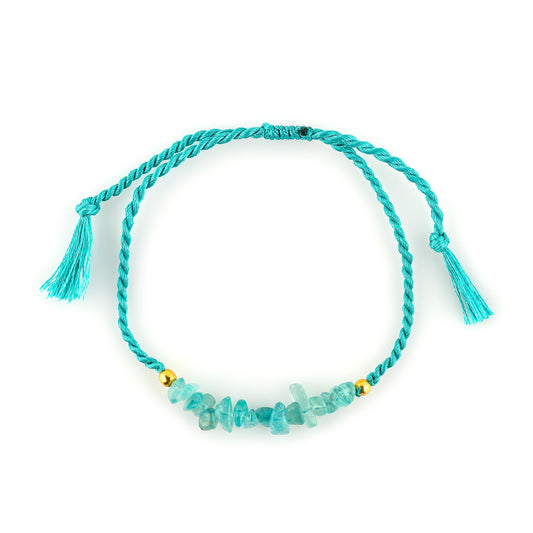 TGH Natural Blue Apatite Chips Braided Bracelet Healing Birthday Resizable Hand Braid Rope Thread Protection Bracelet for Men Women Gemstone Jewelry 7 inch Christmas Gift (Blue Apatite)