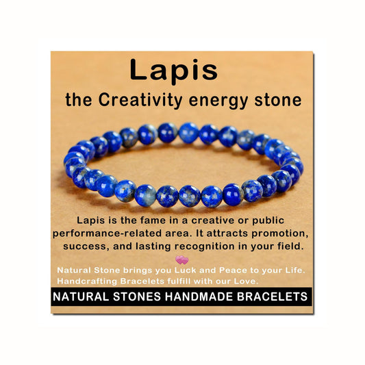 AD Beads Handmade Gemstone Stretch Elastic Bracelet Crystal Healing Reiki Nature's Beauty and Spiritual Essence Unisex (6mm, Lapis Lazuli)