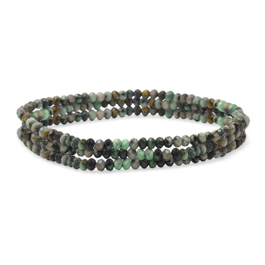 Bling Jewelry Genuine Natural Tiny African Turquoise Faceted Ombre Multicolor Petite Seed Caviar Rondelle Beads Olive Green Stretch Bracelets For Women Teens Stackable Set of 3 Strands