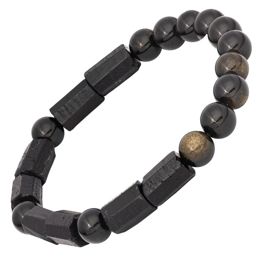Conscious Items - Spiritual Protection Bracelet - Golden Obsidian & Black Tourmaline Bracelet - Grounding Beaded Bracelets for Men & Women, 6.7 in