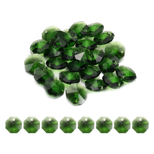 uxcell 25Pcs 1 Hole Crystal Octagon Beads, 12mm K9 Glass Hanging Chandelier Beads Prisms Parts for Crystal Chandeliers Lamp Hanging Pendant Jewelry DIY Craft, Green