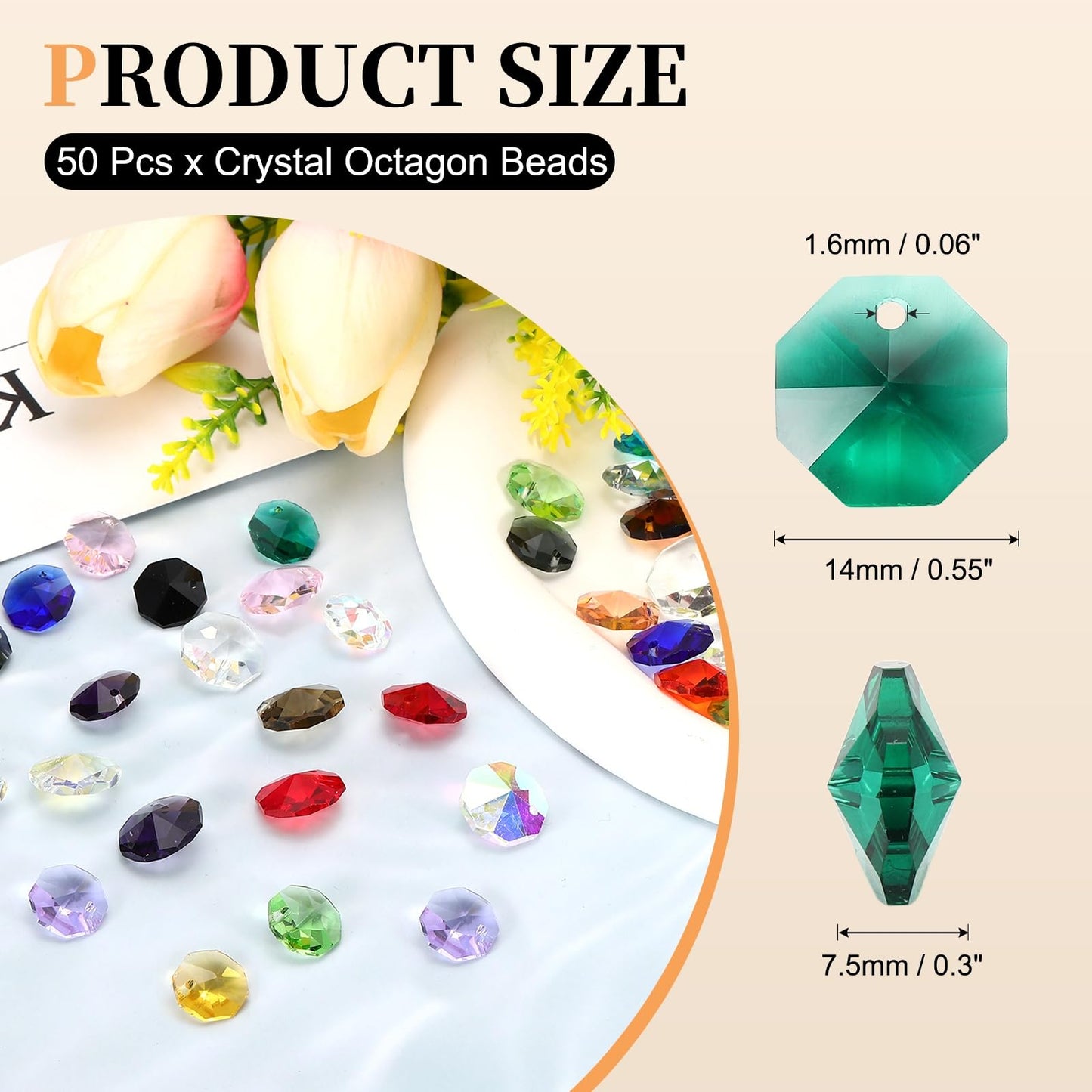 uxcell 50Pcs 1 Hole Crystal Octagon Beads, 14mm K9 Glass Hanging Chandelier Beads Prisms Parts for Crystal Chandeliers Lamp Hanging Pendant Jewelry DIY Craft, Peacock Green