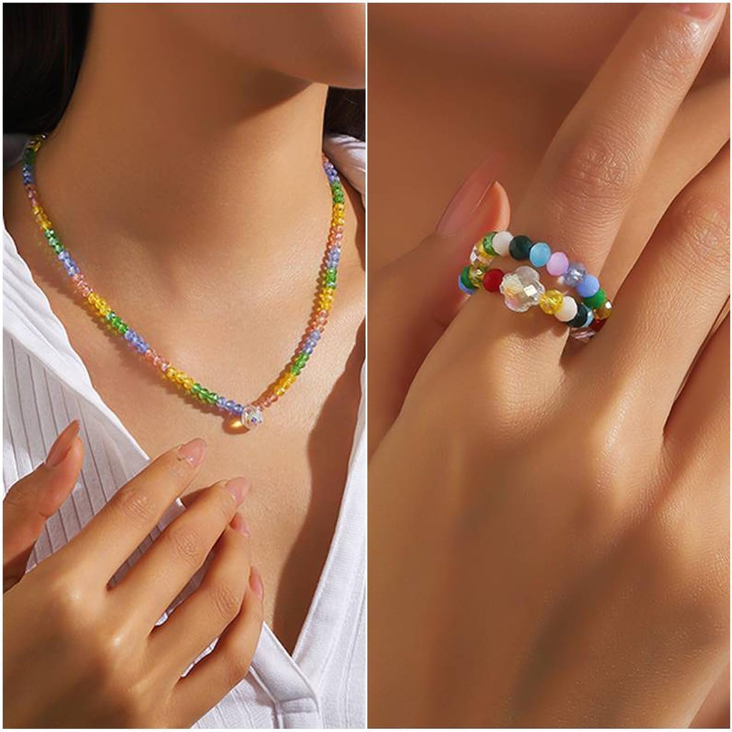 Xilitata 680Pcs 8mm Faceted Bead for Jewelry Making Crystal Faceted Jewelry Beads for Friendship Bracelet Making Kit Craft with Charms