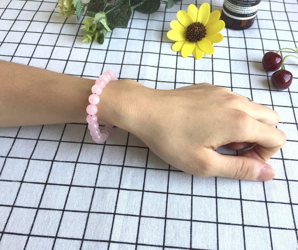 Adabele Real Natural Pink Rose Quartz Gemstone Beaded Bracelet 8 inch Stretch Chakra Healing Crystal Stone Jewelry Women Mom Gift (Unisex) GB8-C9