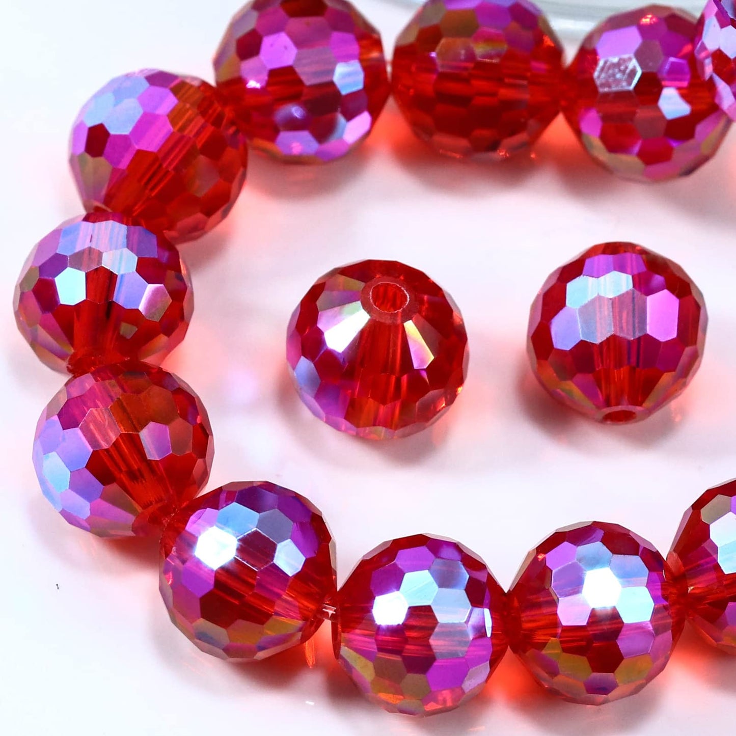 Dowarm 10MM Round Crystal Beads for Jewelry Making, Red/Siam Paradise Faceted Crystal Glass Beads for Crafts Bracelet Wind Chimes Suncatcher, #5003 Rondelle Spacer Beads, Loose Gemstones, 50PCS