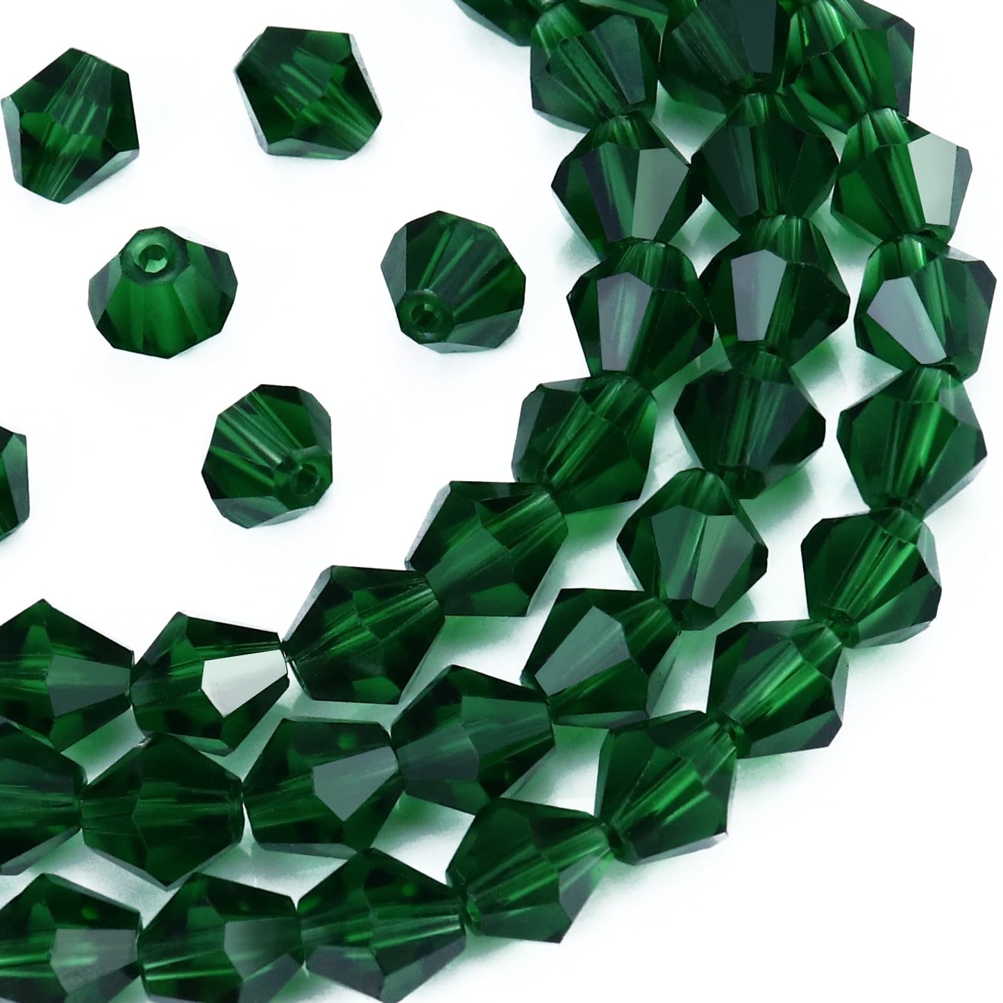 Dowarm 250PCS 6MM Faceted Bicone Crystal Beads for Crafts, Jewelry Making, DIY Bracelet, Necklace, Dolls, Wine Charms, Wind Chimes, Suncatchers, Loose Spacer Glass Beads, Dark Green