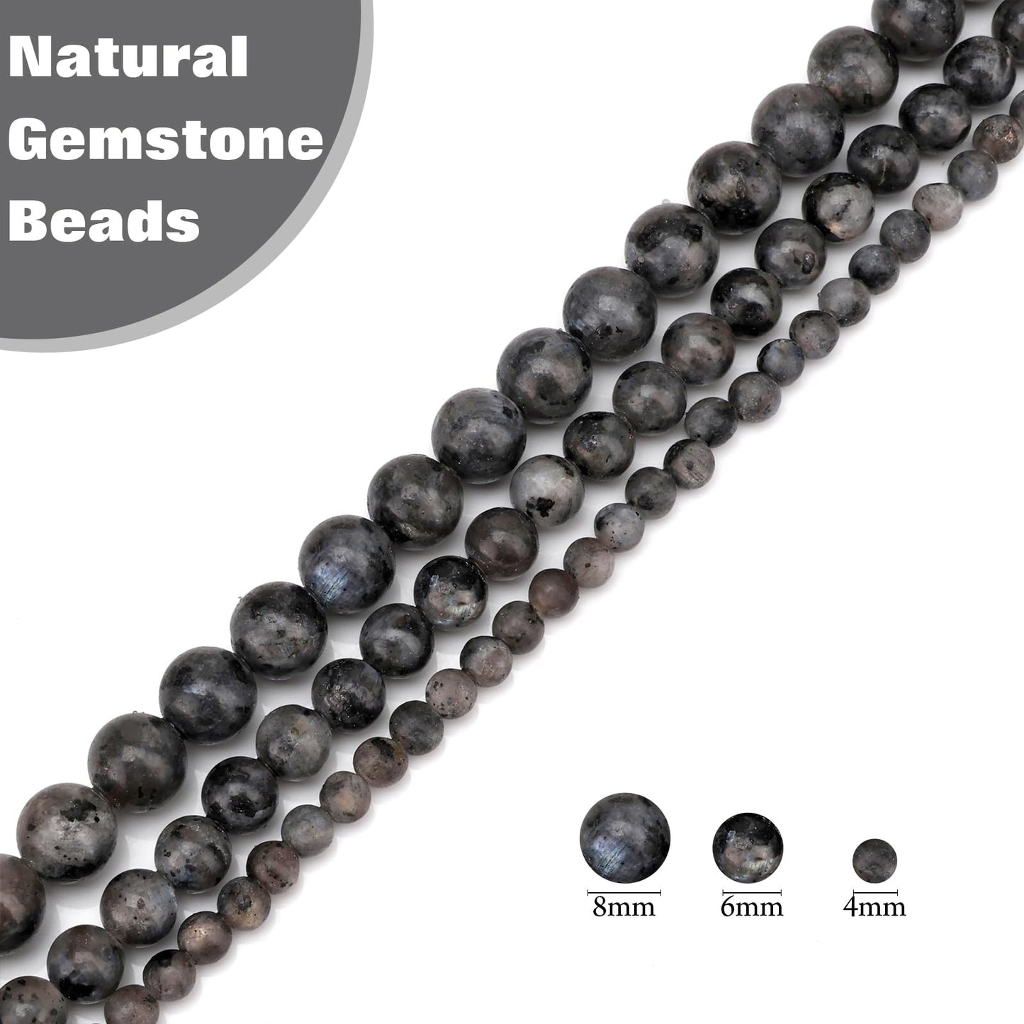 Vinswet 45pcs 8mm Labradorite Natural Stone Beads Round Genuine Real Stone Beading Loose Gemstones DIY Smooth Bead for Bracelet Necklace Earrings Jewelry Making