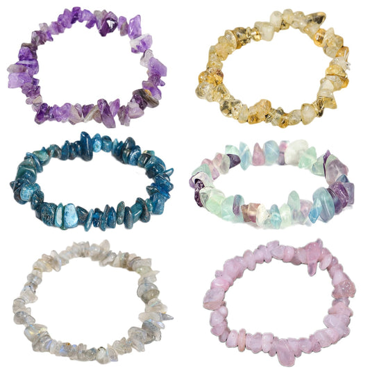 Natural Crystal Bracelets 6 Pack for Women Men, Healing Stone Energy Bracelet Set with Amethyst, Rose Quartz, Citrite, Fluorite, Labradorite, Blue Apatite for Protection, Luck, Love & Positive Energy