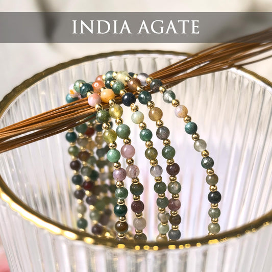 Morchic 3mm Multi-Color India Agate Natural Gemstone Beaded Bracelet for Women, Dainty Charm Jewelry, Adjustable 7.1-8.6", Ideal Birthday Holiday Gift