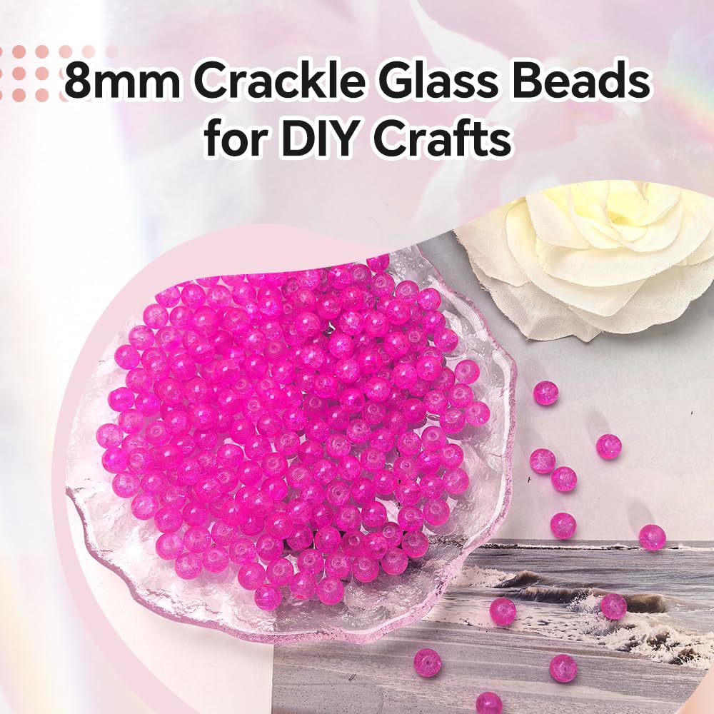 PAMIR TONG 400pcs 8mm Round Glass Beads for Bracelet Pretty Smooth Loose Beads for Necklace-Earring-Jewelry Making and DIY Crafts (Crackle Rose)