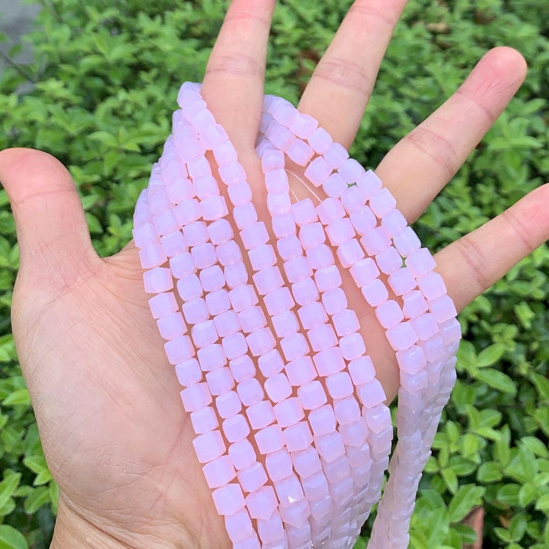 200pcs Czech Faceted Cube Crystal Glass Loose Beads Spacer Bulk 6mm (0.24 Inch) Rose Opal for DIY Jewelry Craft Making CCC630