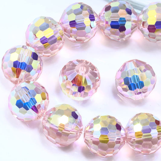 Dowarm 10MM Round Crystal Beads for Jewelry Making, Vintage Rose AB Faceted Glass for Crafts, Bracelet, Wind Chimes, Suncatcher - #5003 Rondelle Spacer, Loose Gemstones, 50PCS