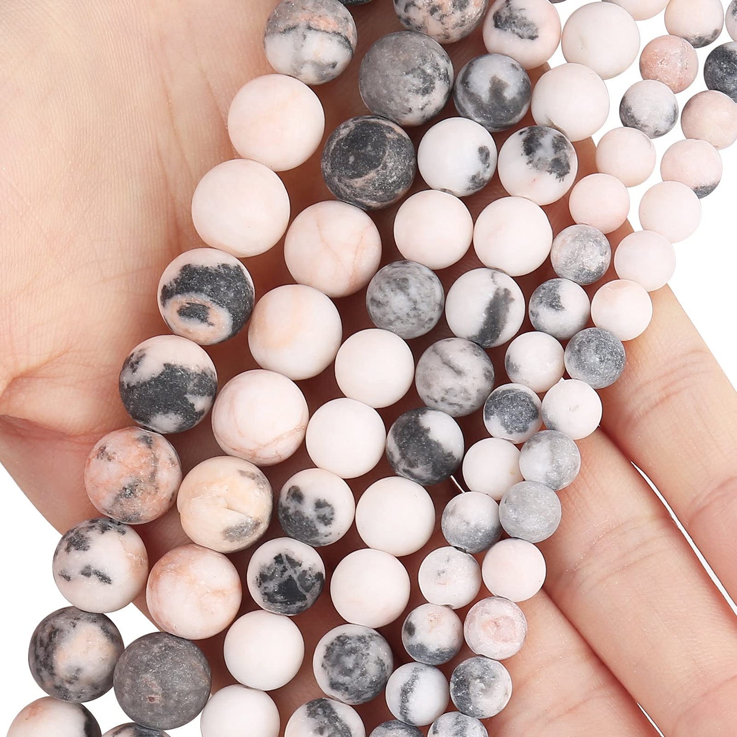Natural Matte Pink Zebra Jasper Beads, 8MM Round Frosted Unpolished Loose Gemstone Beads for Bracelet Necklace Jewelry Making, Energy Stone Healing Power with Stretch Beading Cord