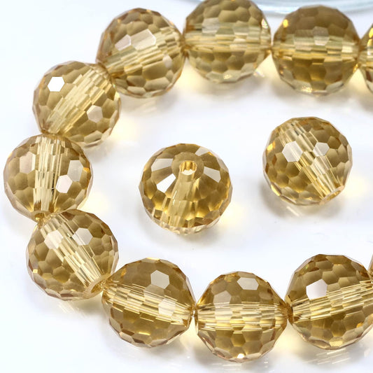 Dowarm 10MM Round Crystal Beads for Jewelry Making, Champagne Faceted Glass Beads, 50PCS