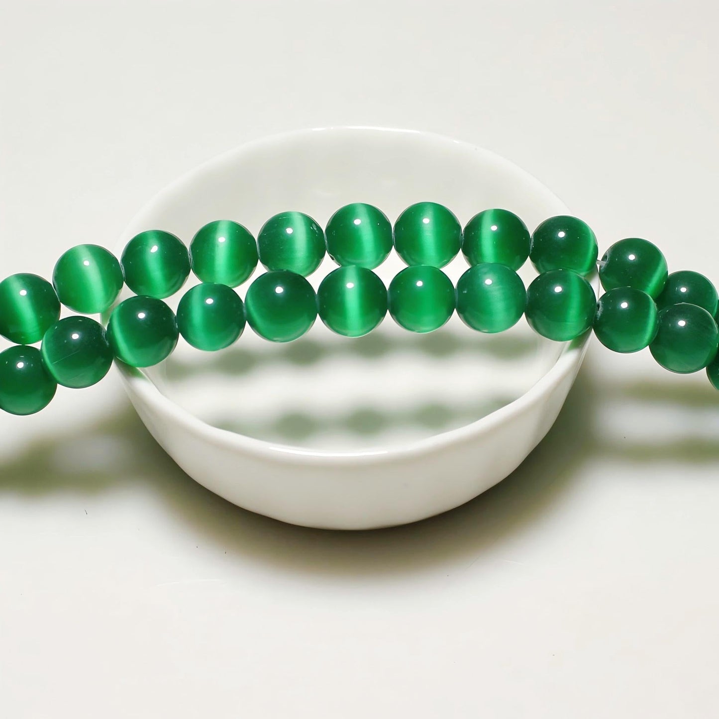 MJDCB 35pcs Peacock Green Cat Eye Stone Beads 10mm Round Crystal Loose Bead for Jewelry Making DIY Bracelets Necklace Accessories