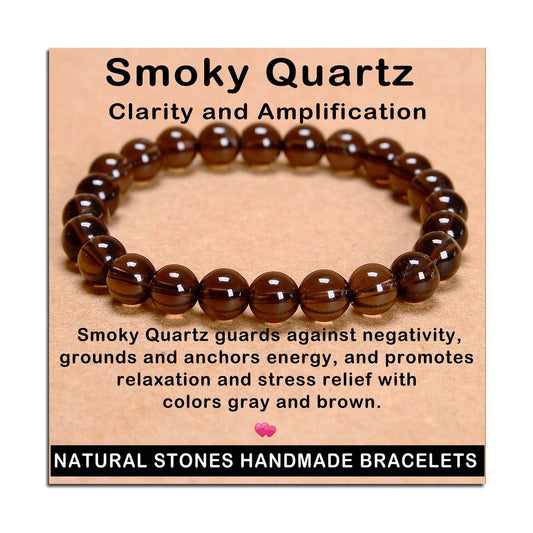 AD Beads Handmade Gemstone Stretch Elastic Bracelet Crystal Healing Reiki Nature's Beauty and Spiritual Essence Unisex (8mm, Smoky Quartz (Clarity and Amplification))
